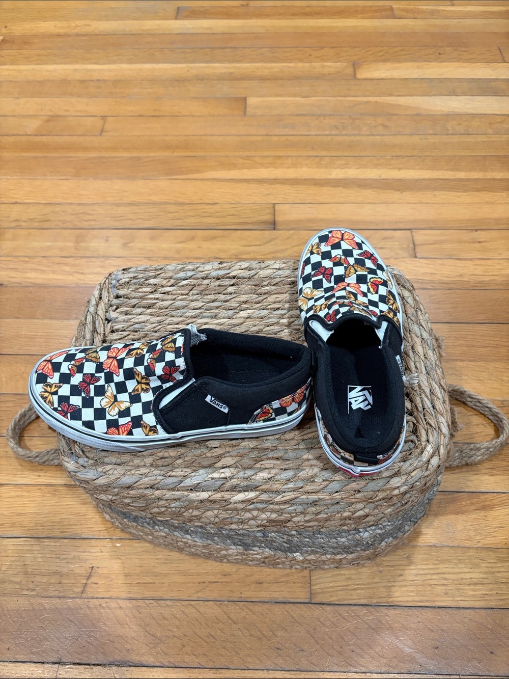 Vans Kids Checkerboard Floral Slip-On Sneakers - Black/White/Orange